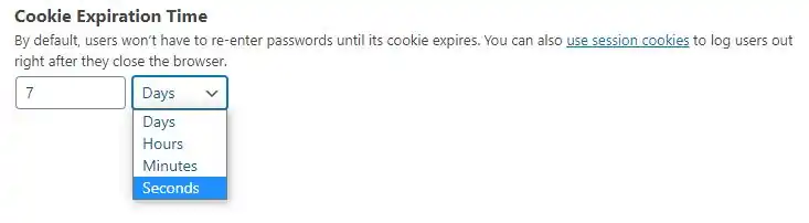 Passwort-Cookie Laufzeit Einstellung